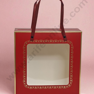 Large Maroon Hamper Bag with Handle & Window β Hamper Box | 10 X 10 X 4 | 1 pc pack - CAKE DECORβ’
