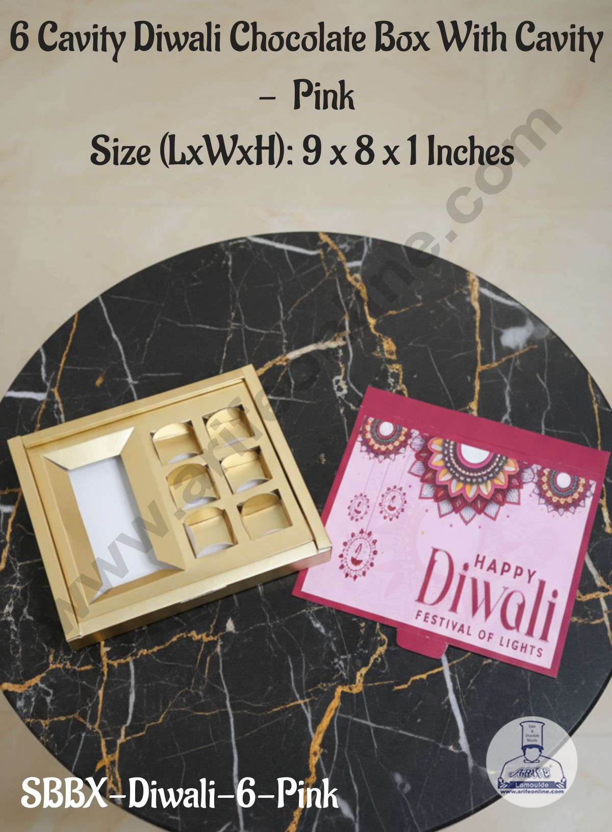 CAKE DECOR™ 6 cavity Diwali Chocolate Box With Cavity - Pink│ SBBX-Diwali-6-Pink│ 9 x 8 x 1 Inch │ 1 Pc Pack │