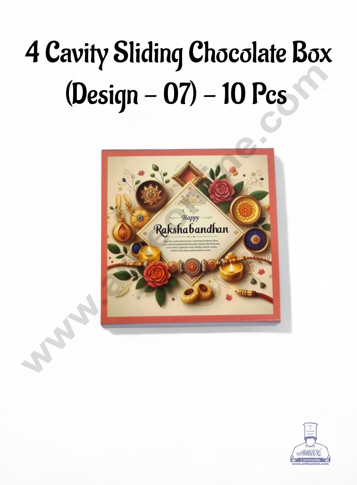 4 Cavity Raksha Bandhan Sliding Chocolate Box (Design - 07) Without Cavity (10 Pcs Pack) - CAKE DECORβ’