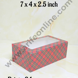 CAKE DECOR™ Red & Blue Checks Christmas Theme Plum Cake Box Clear Window, Plum Carriers – Small 250 g ( 10 Pcs Pack)