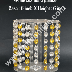 CAKE DECOR™ 6-Inch Acrylic Round Spacer with Yellow & White Diamond Jhaalar | Elegant Cake & Cupcake Decoration Stand/Spacer
