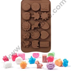 CAKE DECORβ’ 15 Cavity Teddy Smiley Heart Shape Silicon Chocolate Mould, Ice Mould, Chocolate Decorating Mould (SBCM-736)
