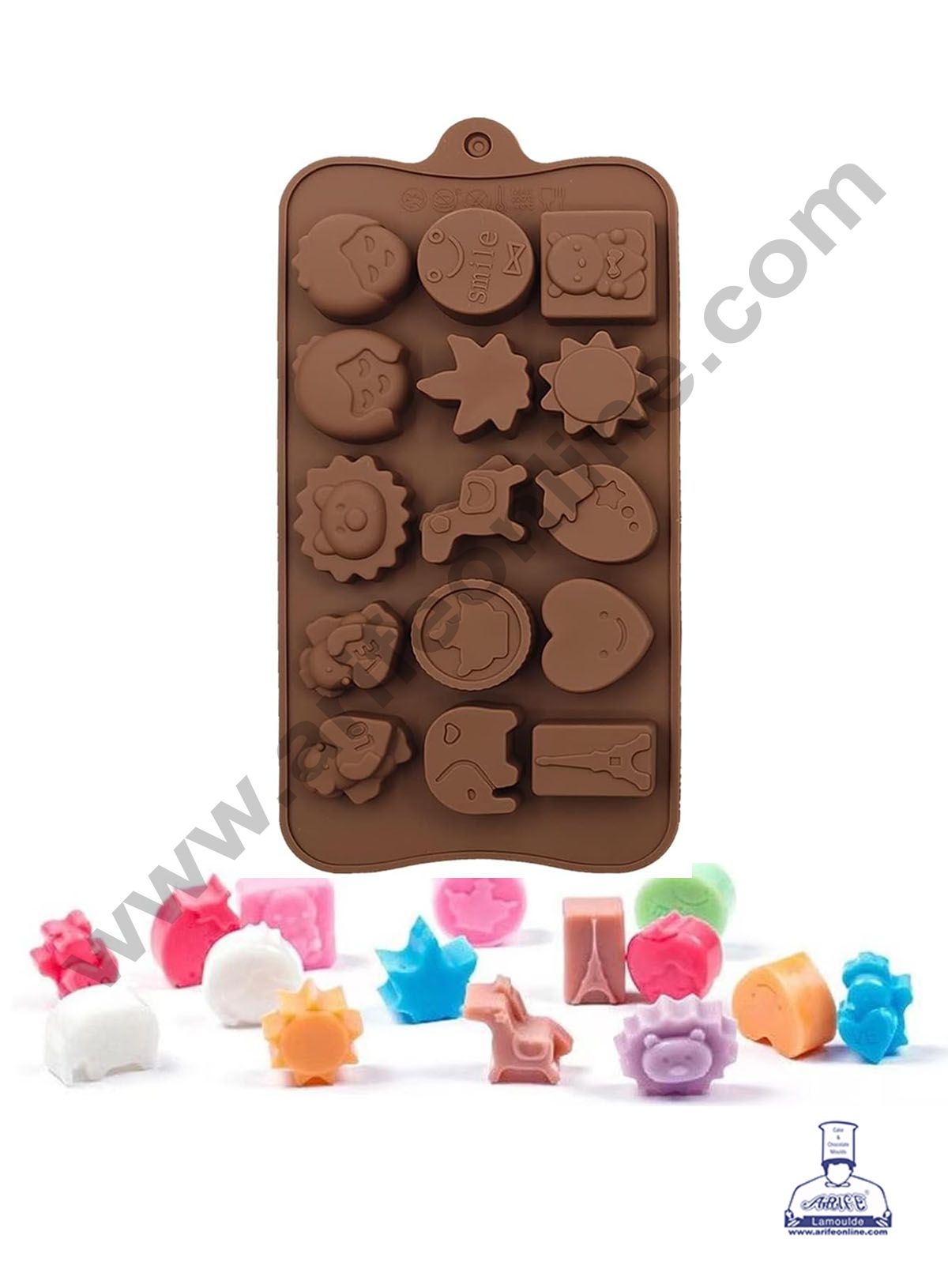 CAKE DECORβ’ 15 Cavity Teddy Smiley Heart Shape Silicon Chocolate Mould, Ice Mould, Chocolate Decorating Mould (SBCM-736)