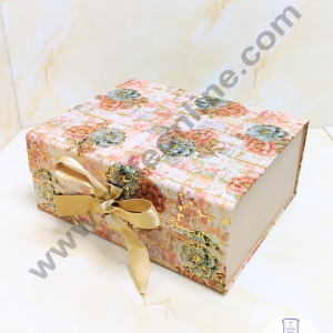CAKE DECOR™ Cream Floral Folding Hard Hamper Box | Gift Box | Present Box - 1 Pc