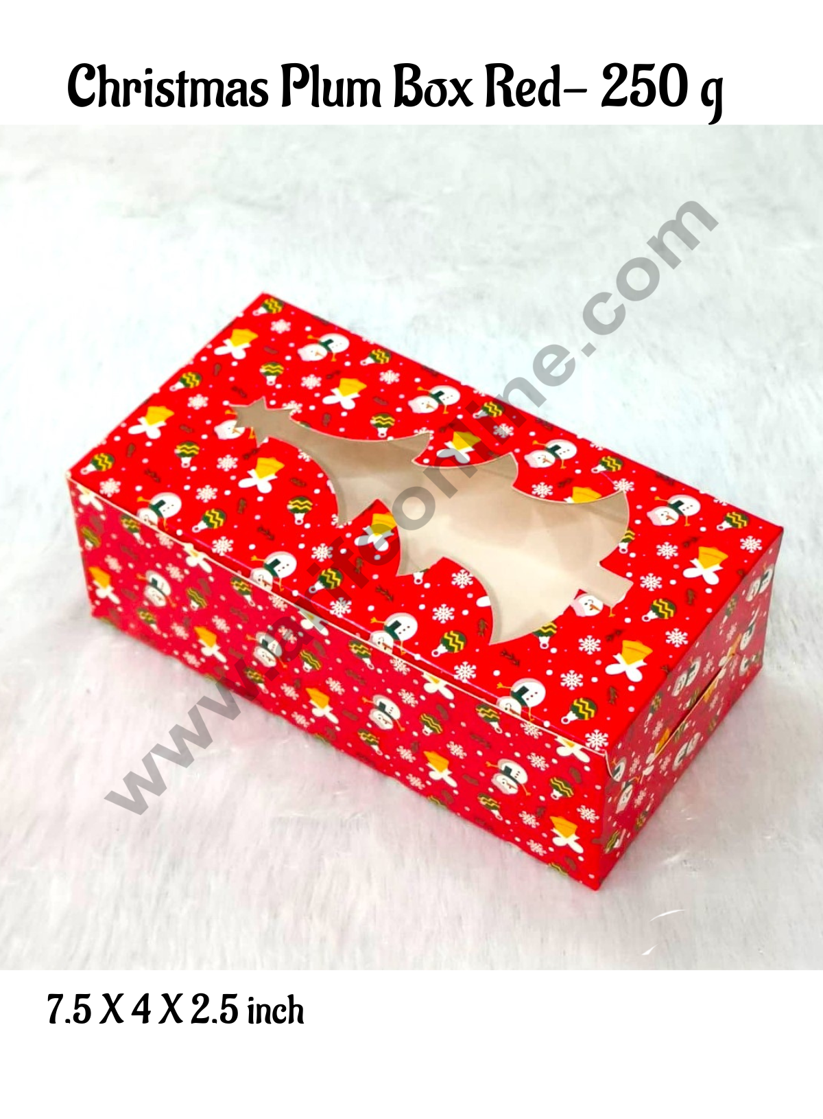 CAKE DECORβ’ Red Christmas Tree Cut-out Plum Cake Box Clear Window, Plum Carriers β Small 250 g ( 10 Pcs Pack)