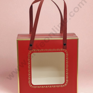 Small Maroon Hamper Bag with Handle & Window β Hamper Box | 8 X 8 X 4 | 1 pc pack - CAKE DECORβ’