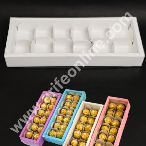 CAKE DECOR™  12 Cavity Premium Chocolate Box with Clear Lid | White | 1 Piece Pack