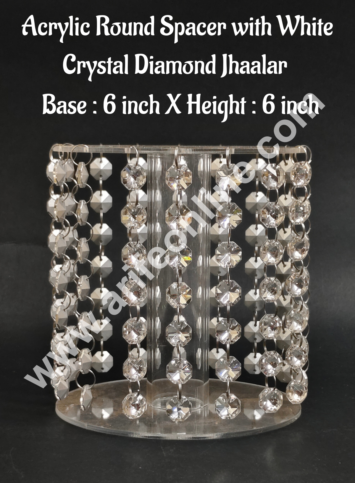 CAKE DECORβ’ 6-Inch Acrylic Round Spacer with White Crystal Diamond Jhaalar | Elegant Cake & Cupcake Decoration Stand/Spacer