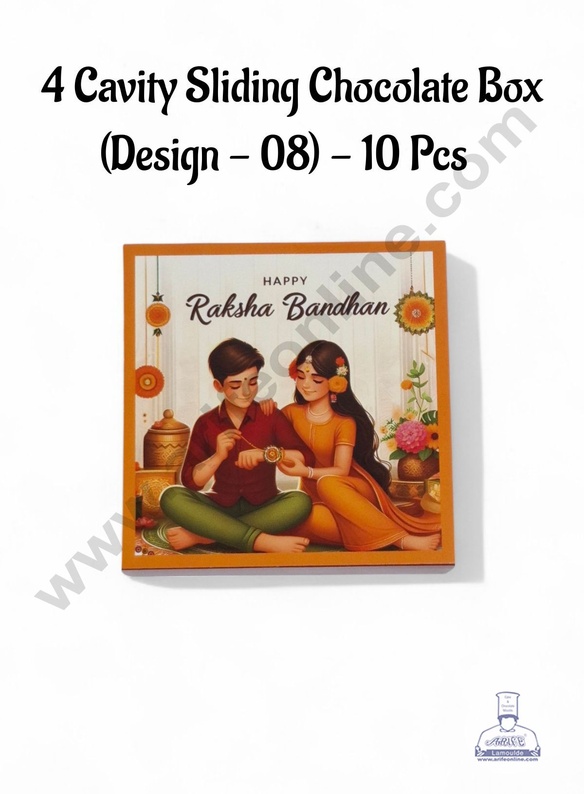 4 Cavity Raksha Bandhan Sliding Chocolate Box (Design - 08) Without Cavity (10 Pcs Pack) - CAKE DECORβ’