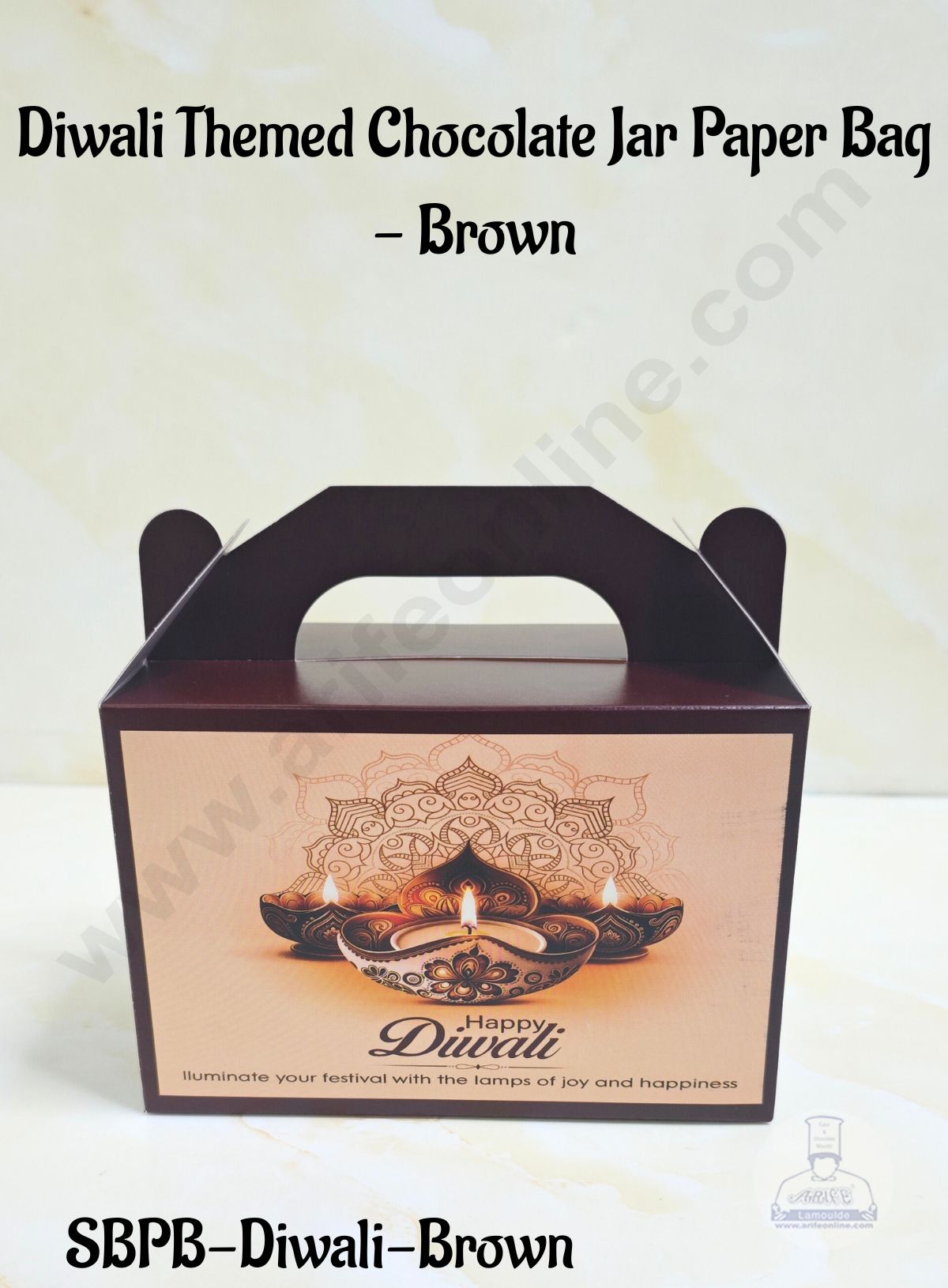 CAKE DECORβ’ Diwali Themed 2 Jar Paper Bag - Brown | 10 Pcs | SBPB-Diwali-Brown |
