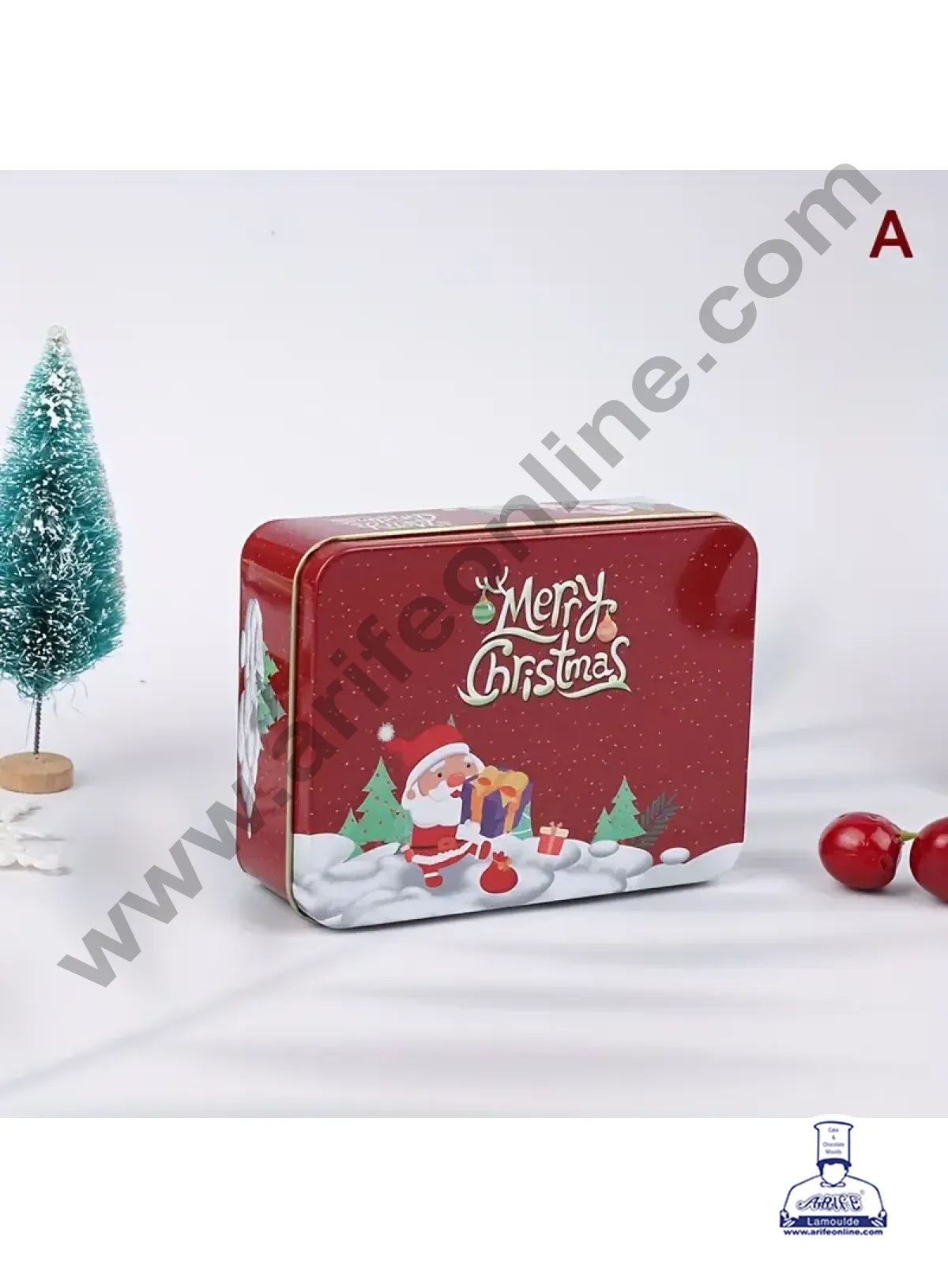 Cake Decor β’ Merry Christmas Tins Rectangle Shape - 07 | Rectangle Storage Containers Tins | 1 Pc Pack