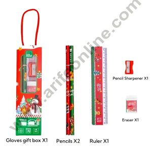 CAKE DECORβ’ Christmas Stationery Set - Portable Pencil, Eraser, Ruler & Sharpner With Party Favors (1 pc pack)