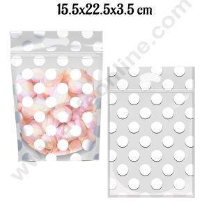 CAKE DECORβ’ Polka Dots Zip Lock Pouch - White| 15.5x22.5x3.5 cm (SBCHP-100-8B)| 1 Piece