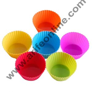 Cake Decor 12 Pcs Small Silicon Round Muffin Moulds Cup Cake Mould | Reusable, Multi-color