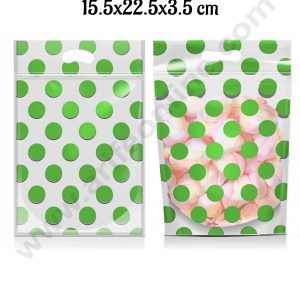 CAKE DECORβ’ Polka Dots Zip Lock Pouch - Green | 15.5x22.5x3.5 cm (SBCHP-100-8D)| 1 Piece