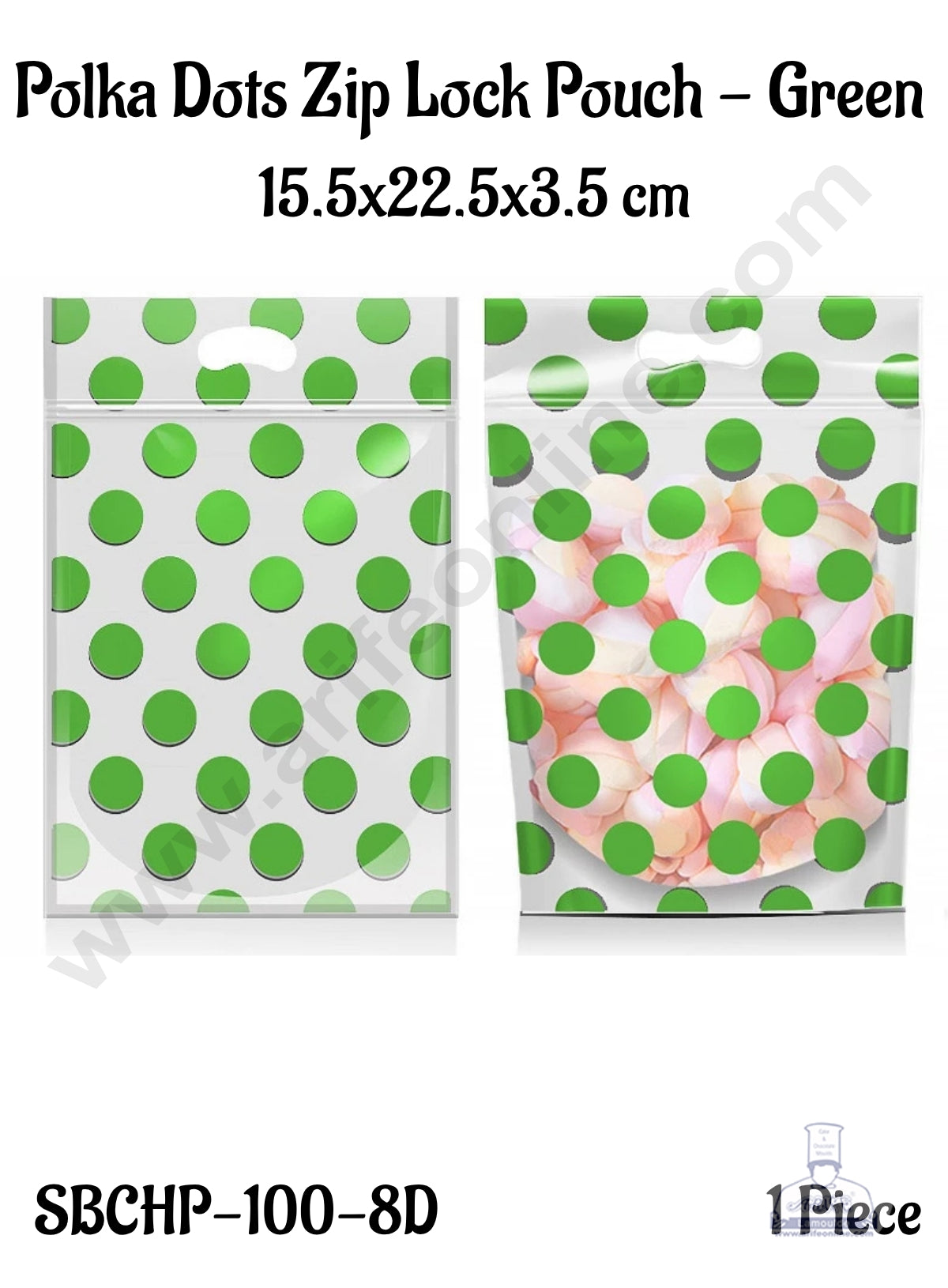 CAKE DECORβ’ Polka Dots Zip Lock Pouch - Green | 15.5x22.5x3.5 cm (SBCHP-100-8D)| 1 Piece