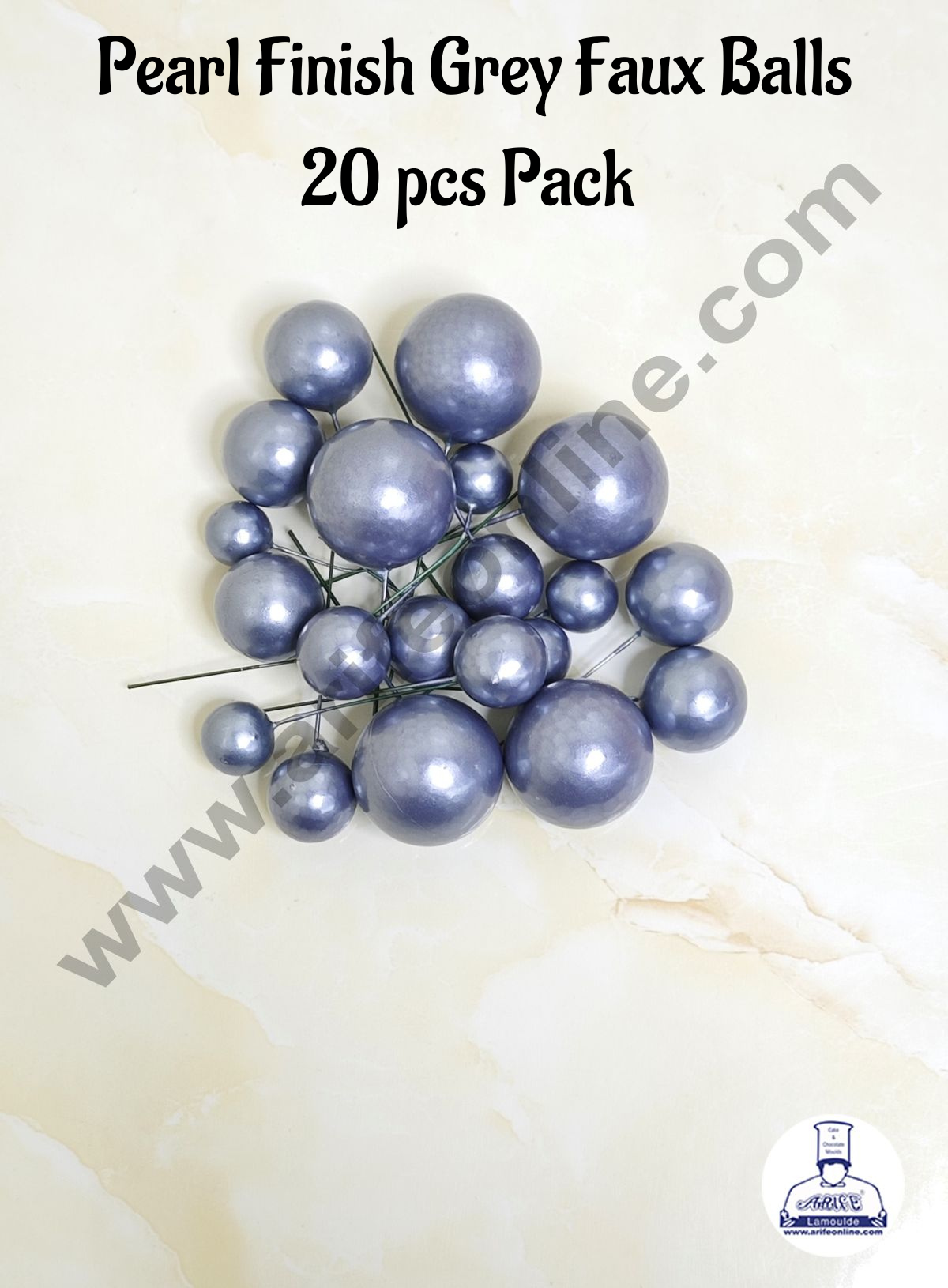 CAKE DECOR™ Pearl Finish Grey Faux Balls Topper For Cake and Cupcake Decoration - (20 Pcs Pack)
