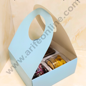 CAKE DECORβ’ Round Handle Hamper Box With Cavity (Sky Blue) | Gift Box | Gift Bag With Handle (1 Pc Pack)