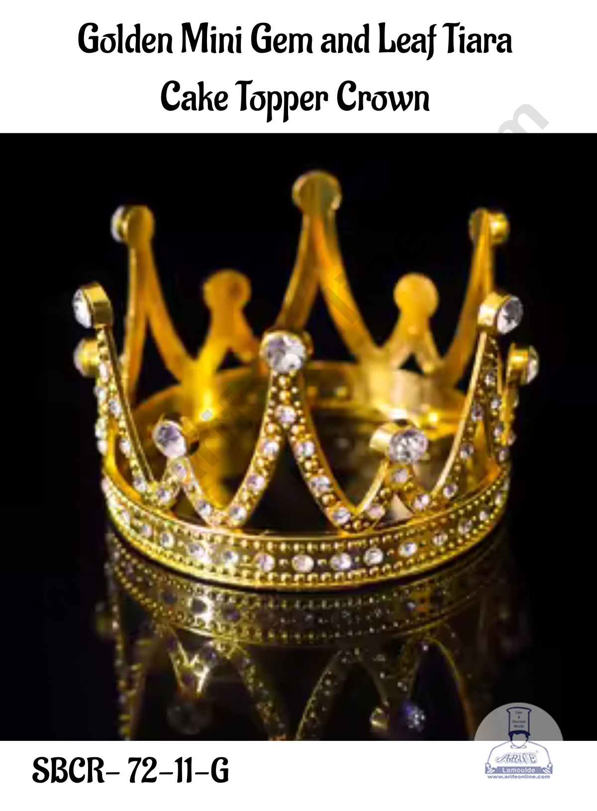 CAKE DECORβ’ Golden Mini Gem and Leaf Tiara Cake Topper Crown - SBCR-72-11-G