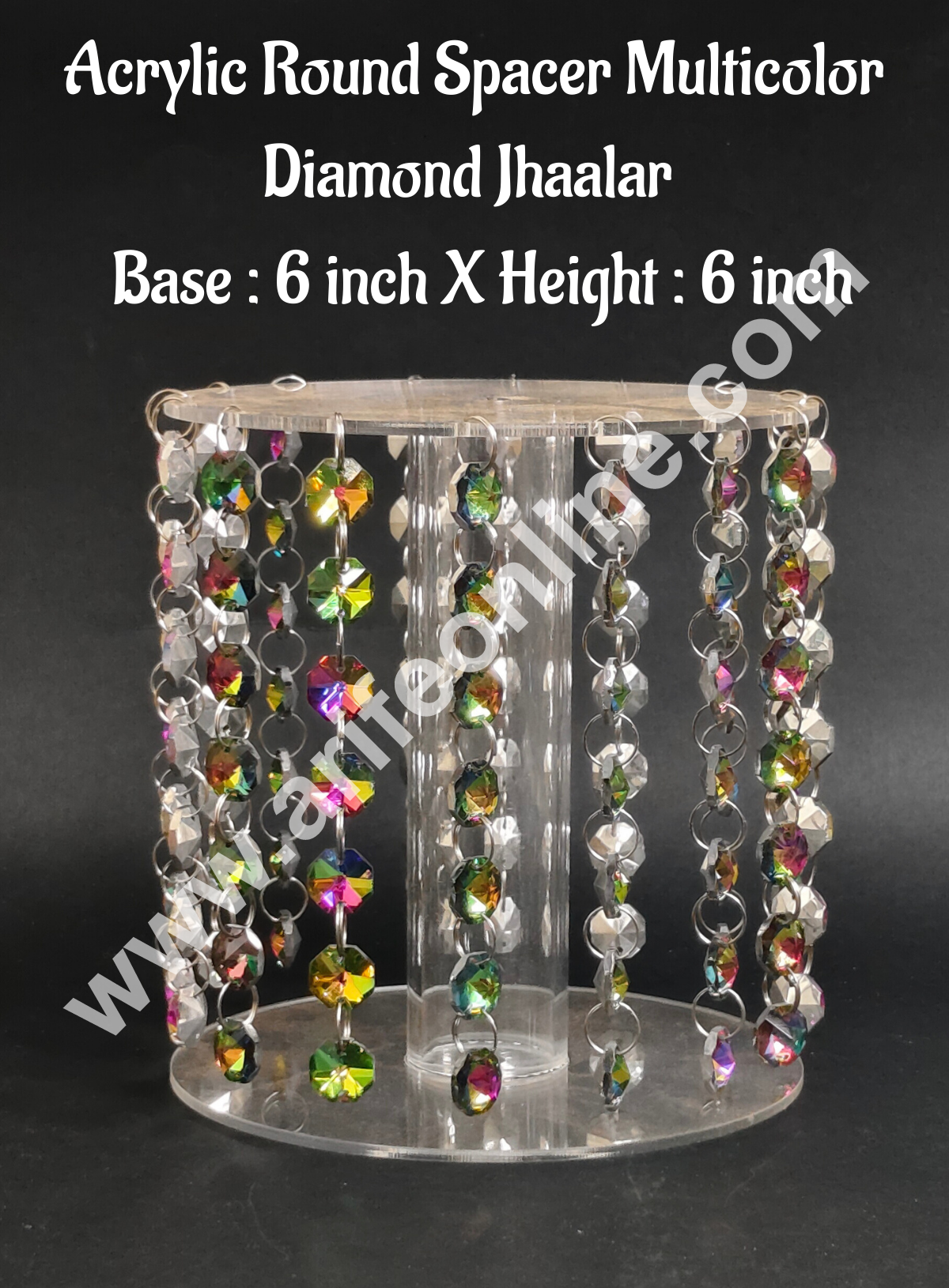CAKE DECORβ’ 6-Inch Acrylic Round Spacer with Multi-Color Diamond Jhaalar | Elegant Cake & Cupcake Decoration Stand/Spacer