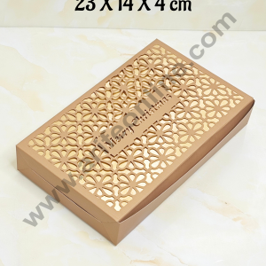 CAKE DECOR™ Christmas Theme Sweet Box With Merry Christmas Cut-Out For Hampers | Chocolate Box | Brownie Box - 1 Pcs Pack - Brownish Gold- 23 X 14 X 4 cm