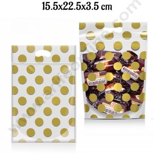 CAKE DECORβ’ Polka Dots Zip Lock Pouch - Golden | 15.5x22.5x3.5 cm (SBCHP-100-8F)| 1 Piece