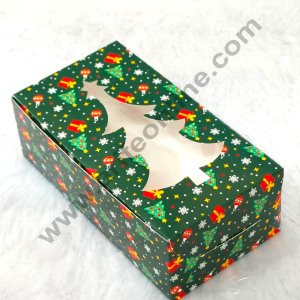 CAKE DECORβ’ Green Christmas Theme Plum Cake Box Tree Cutout Window, Plum Carriers - Big (10 Pcs Pack) 500 g