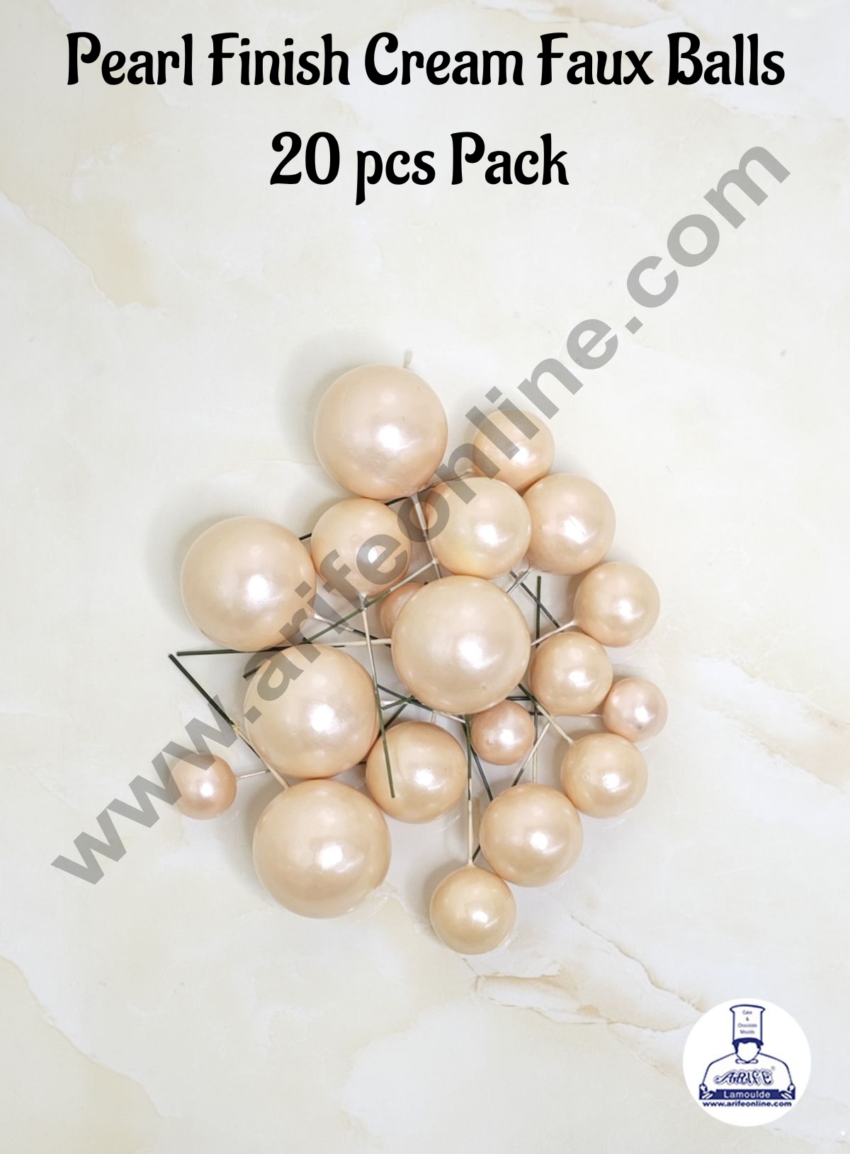 CAKE DECOR™ Pearl Finish Cream Faux Balls Topper For Cake and Cupcake Decoration - (20 Pcs Pack)