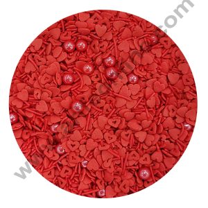 CAKE DECOR™ Sugar Candy  - Fancy Sprinkles Red Vermicelli Red Ball and Heart Confetti Valentine Sprinkles and Candy - 500 gm