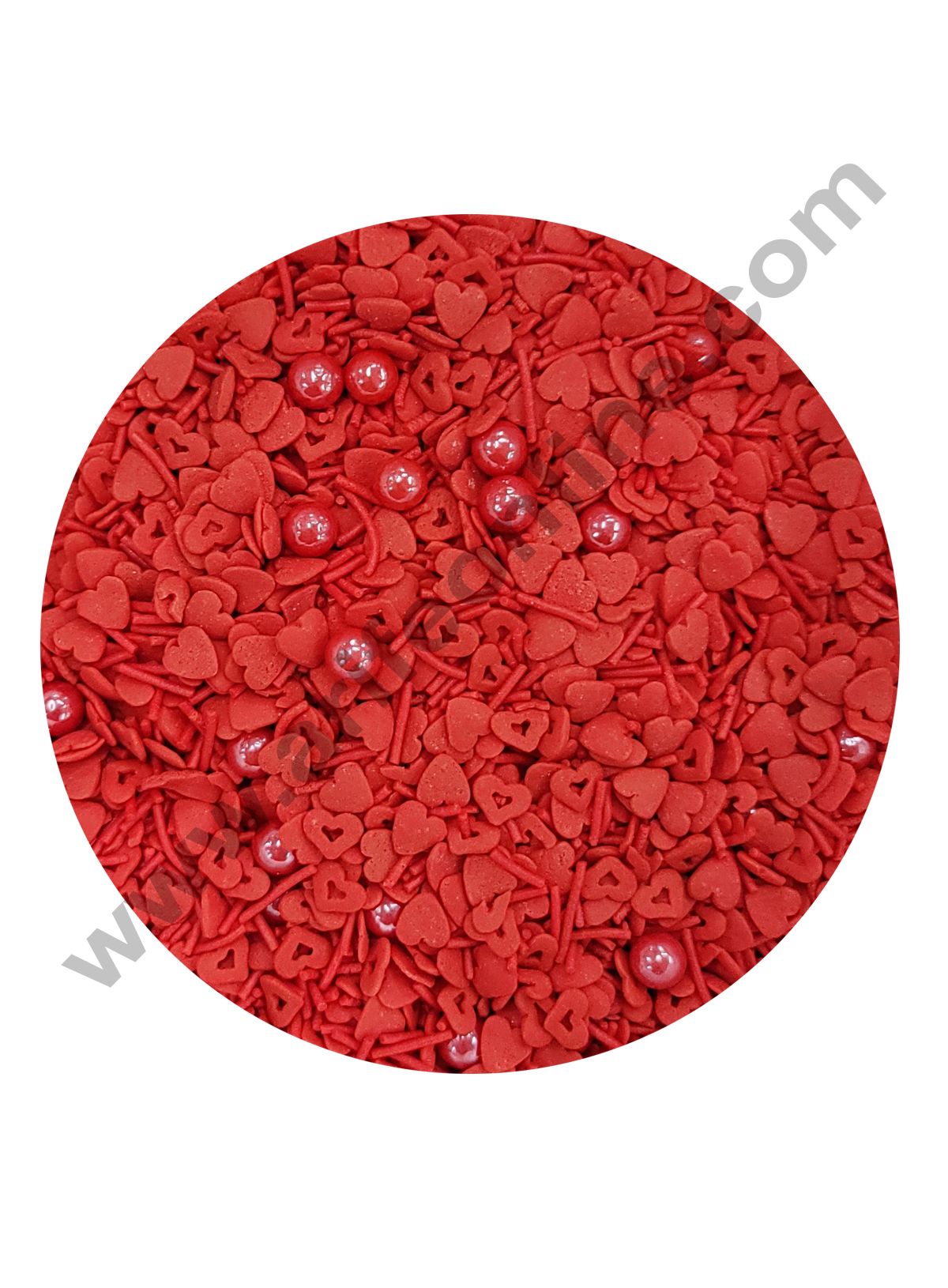 CAKE DECORβ’ Sugar Candy - Fancy Sprinkles Red Vermicelli Red Ball and Heart Confetti Valentine Sprinkles and Candy - 500 gm