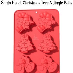 CAKE DECORβ’ 6-Cavity Christmas Silicone Mold with Santa Head, Christmas Tree & Jingle Bells - SBSM-YH1107