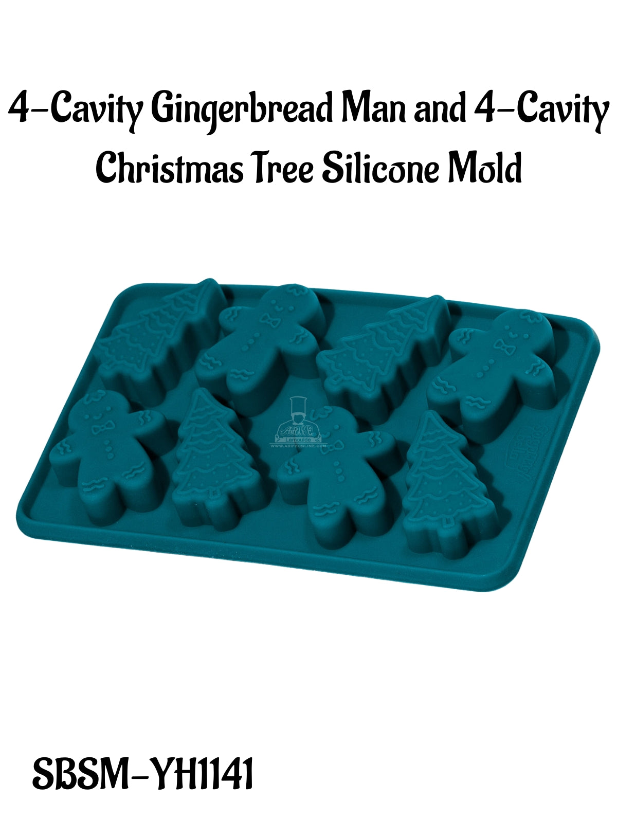 CAKE DECOR™ 4-Cavity Gingerbread Man and 4-Cavity Christmas Tree Silicone Mold - SBSM-YH1141