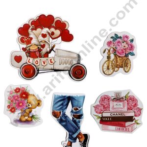 CAKE DECOR™ 5 Pcs Paper Perfume, Book, Car, Flowers And Jeans Topper For Cake And Cupcake