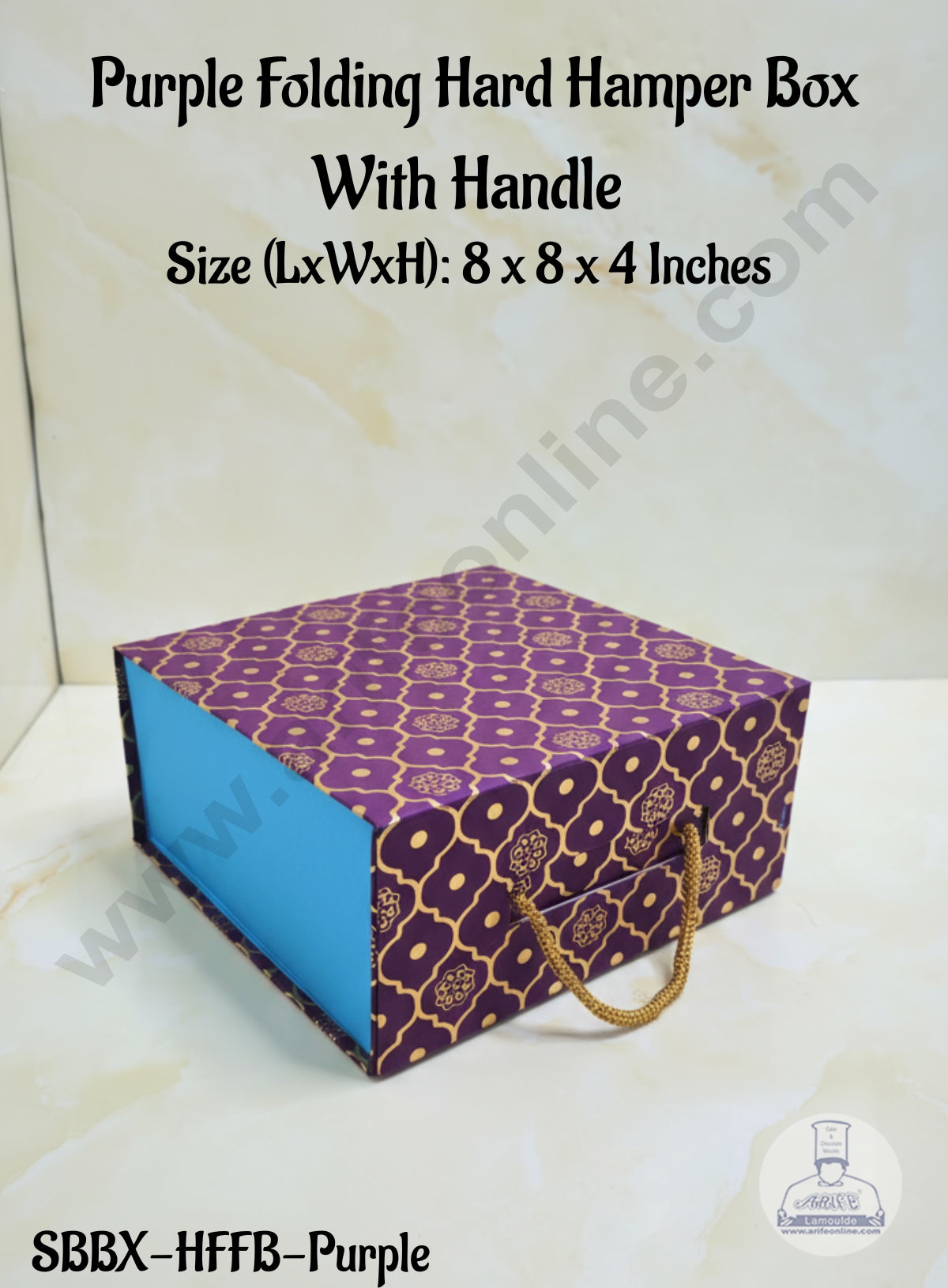 CAKE DECOR™ Purple Folding Hard Hamper Box With Handle | Gift Box | Present Box - 1 Pc | SBBX-HFFB-Purple|