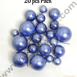 CAKE DECOR™ Pearl Finish Royal Blue Faux Balls Topper For Cake and Cupcake Decoration - (20 Pcs Pack)