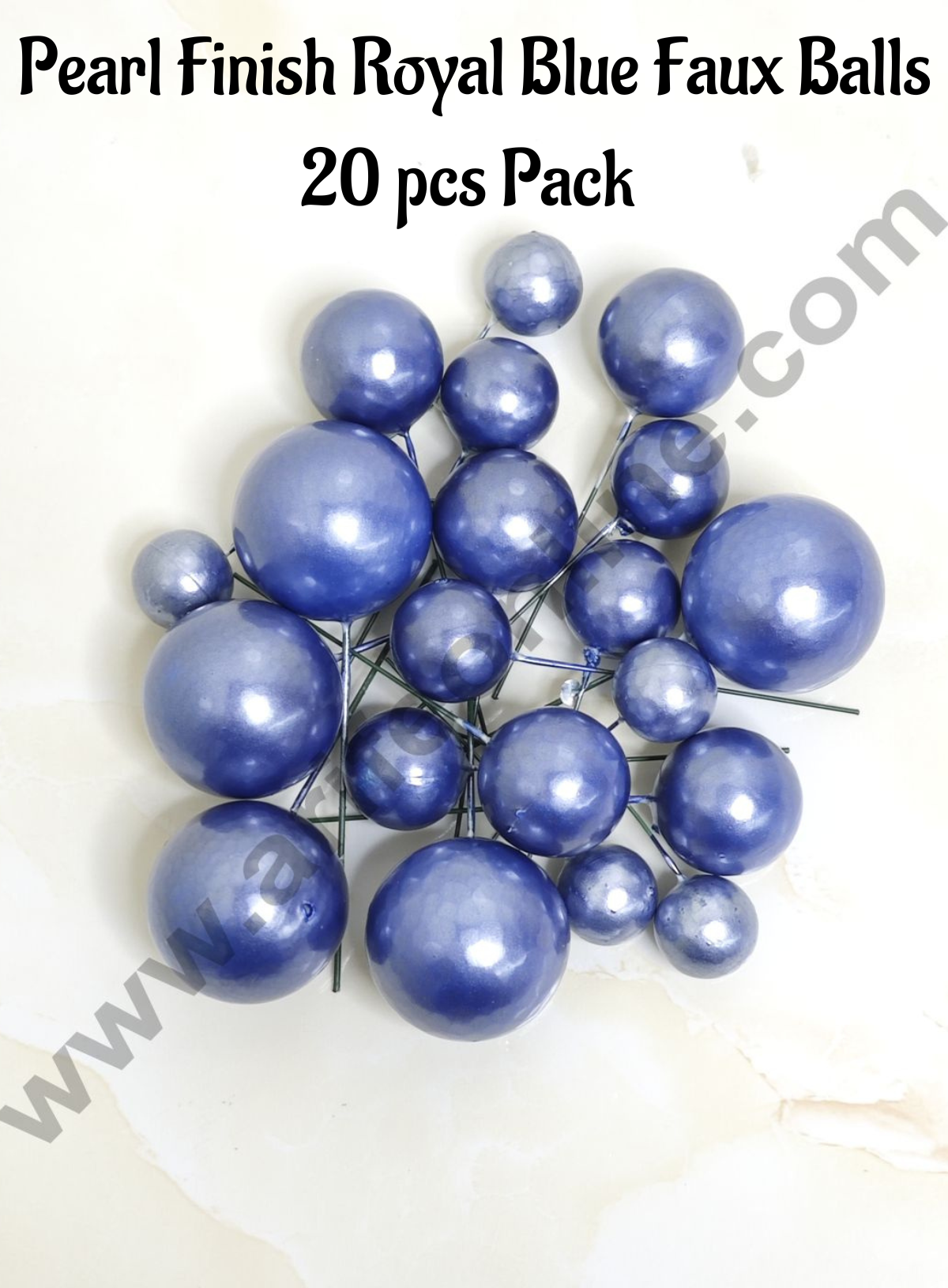 CAKE DECOR™ Pearl Finish Royal Blue Faux Balls Topper For Cake and Cupcake Decoration - (20 Pcs Pack)