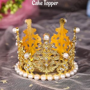CAKE DECORβ’ Mini Princess Gold Crown Crystal Pearls Cake Topper - SBCR-72-10 (small)-G