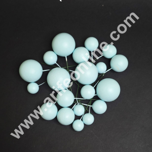 CAKE DECOR™ Matte Pastel Sky Blue Faux Ball Topper For Cake and Cupcake Decoration - 20 pcs Pack