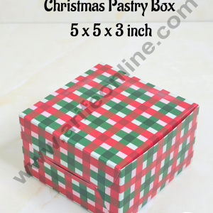CAKE DECORβ’ Red & Green Checks Christmas Design Pastry Box - 5x5x3( Pack of 10 Pcs )