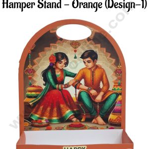 Happy Raksha Bandhan Foldable Hamper Stand -Orange (Design-01)- CAKE DECOR™