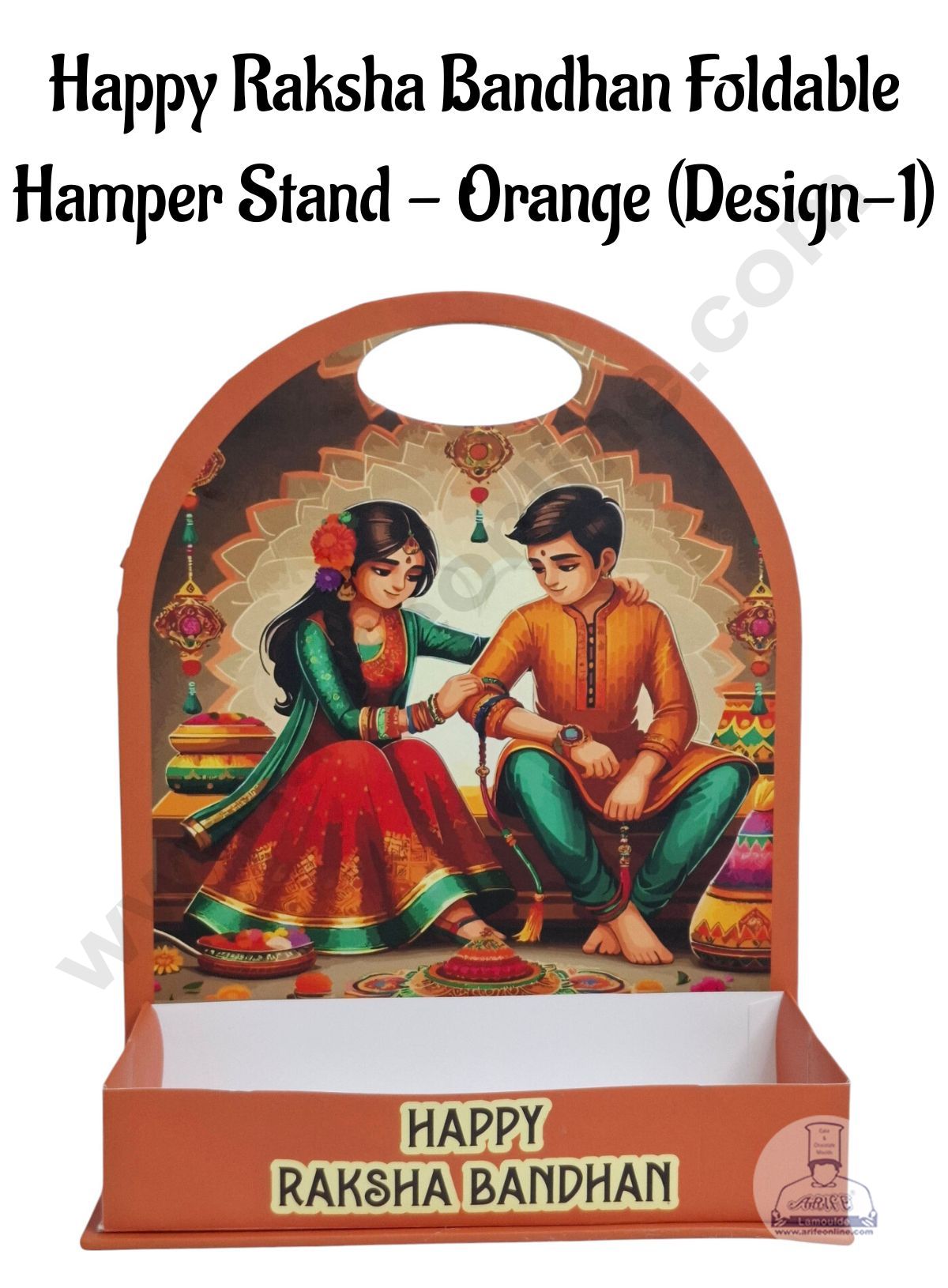 Happy Raksha Bandhan Foldable Hamper Stand -Orange (Design-01)- CAKE DECORβ’
