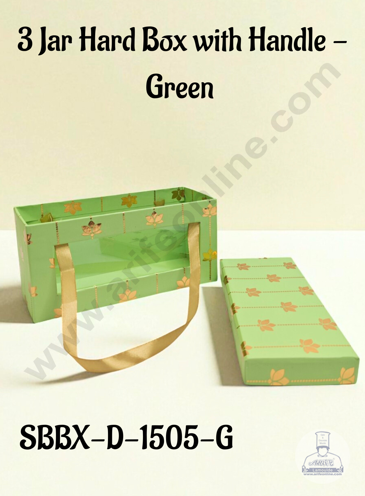 Premium 3 Jar Gift Box with Handle β Green | Decorative Hard Box for Gifting & Storage (20 X 8 X 10 cm) - CAKE DECORβ’
