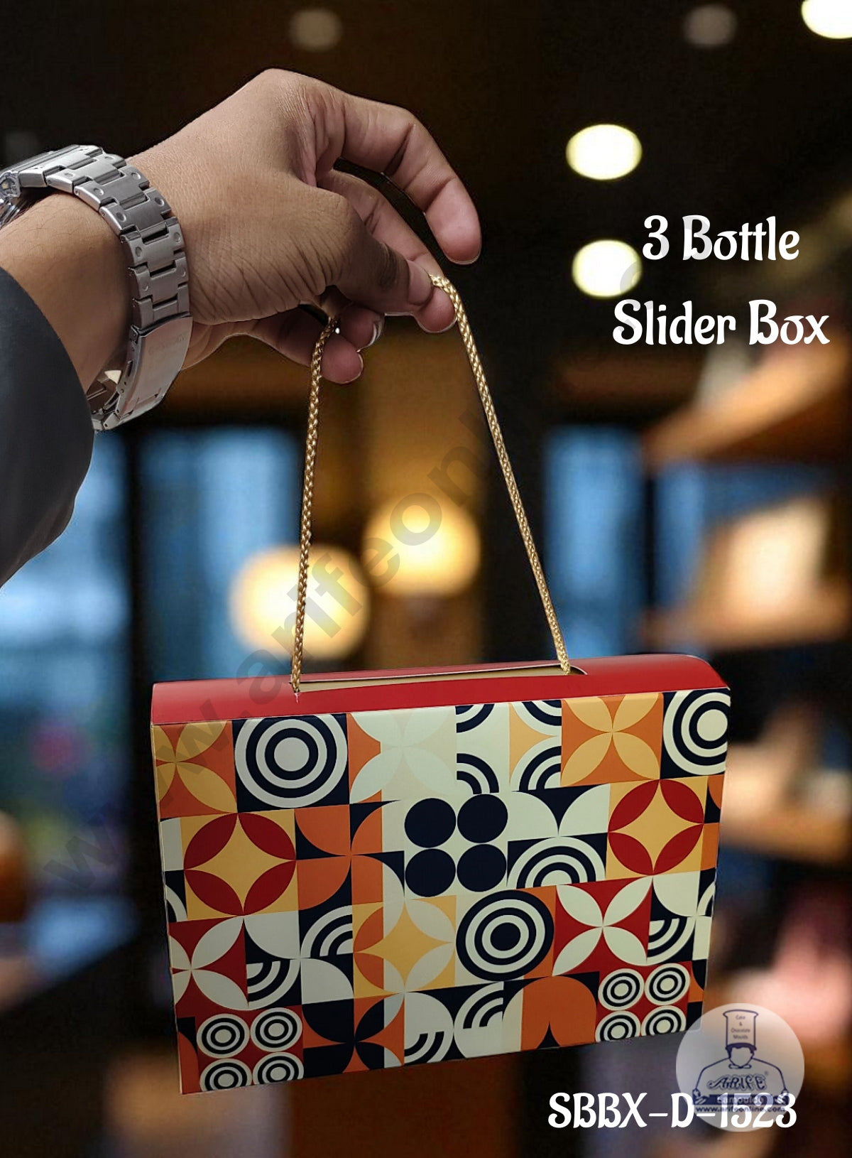 3 Bottle Slider Box with Handle Without Bottles/Jars β Red| 1 Pcs Pack (21 X 14.5 X 5.5 cm) - CAKE DECORβ’