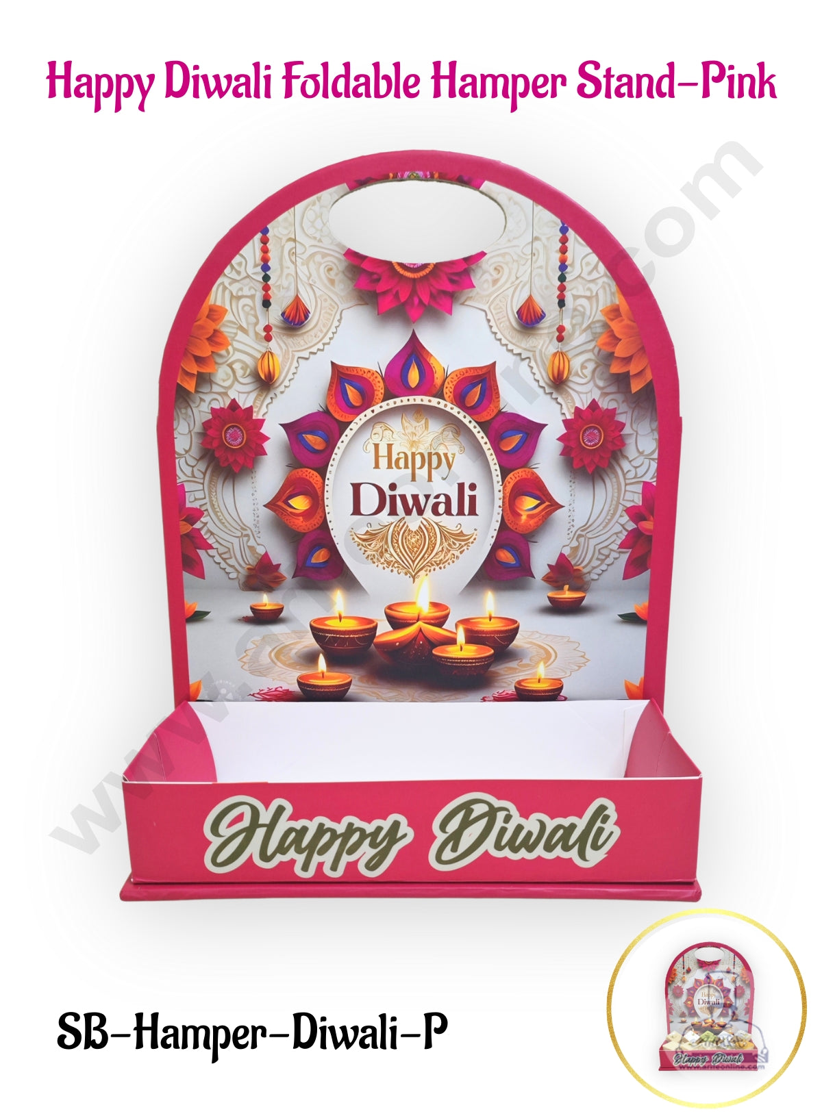 Happy Diwali Foldable Hamper Stand - Pink - 1Pc- CAKE DECOR™