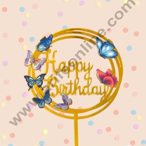 CAKE DECORβ’ 5 Inch Imported Printed Cake and Cupcake Topper - Happy Birthday Round Flowers & Butterfly Theme -04
