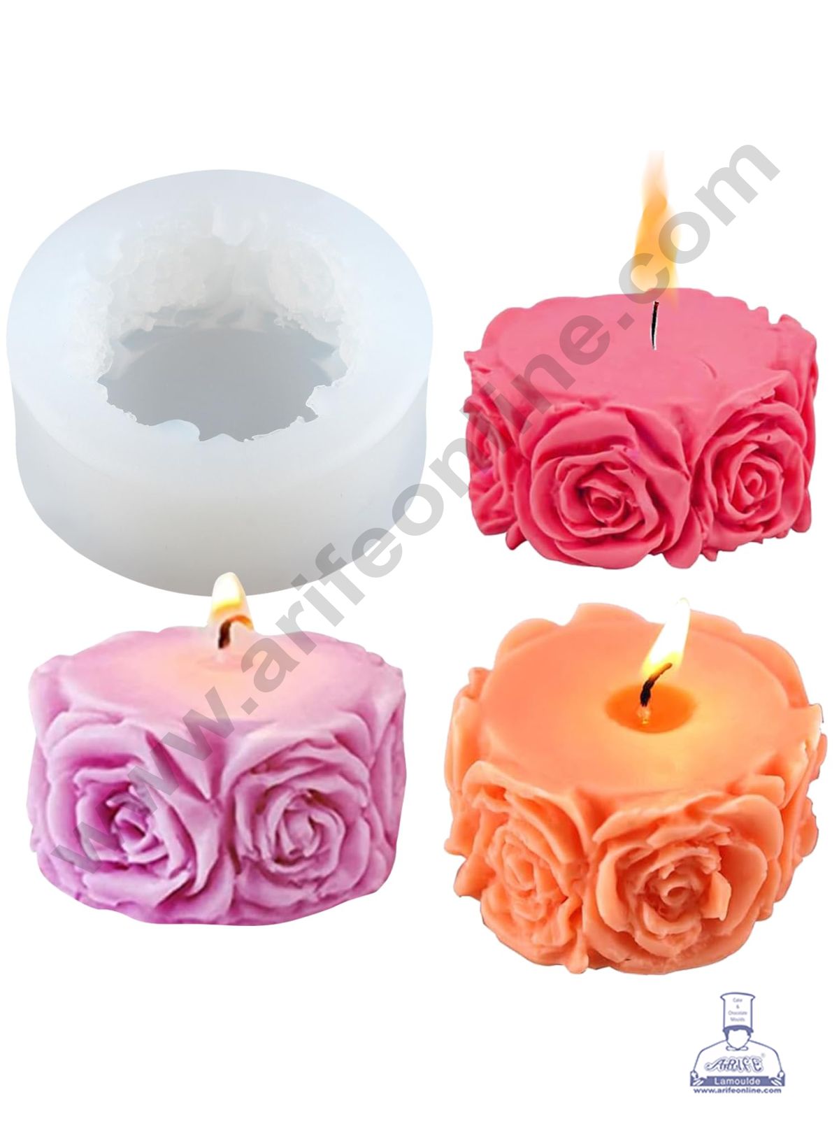 CAKE DECOR™ 3D Silicon 1 Cavity Round Rose Flower Silicon Candle Mould, Silicon Soap Mould, Handmade Soap Candy Making