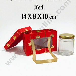 Premium 2 Jar Gift Box with Handle – Red | Decorative Hard Box for Gifting & Storage (14 x 8 x 10 cm) - CAKE DECOR™