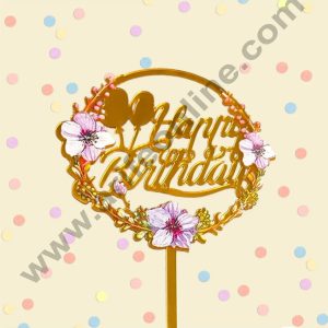 CAKE DECOR™ 5 Inch Imported Printed Cake and Cupcake Topper - Happy Birthday Round Floral Theme -02