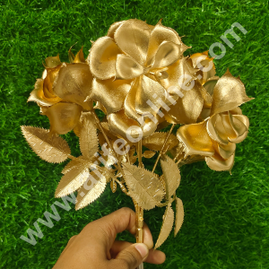 CAKE DECOR™ Gold Glittered Artificial Rose Flowers | Decorative Item For Cake Decoration- 1 Stick (SBAGB-55-1)