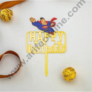 CAKE DECORβ’ 5 Inch Imported Printed Cake and Cupcake Topper - Happy Birthday Superman Theme